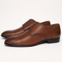 Pantofi Derby bărbați maro cognac din piele naturală cu perforații Lucas Shoes 702CON